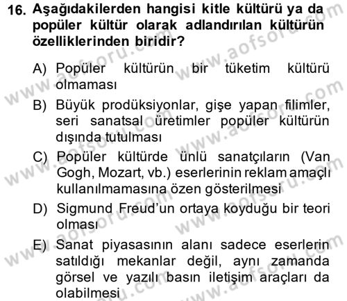 Kültür Tarihi Dersi 2014 - 2015 Yılı (Final) Dönem Sonu Sınav Soruları 16. Soru