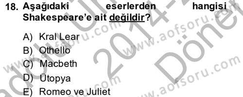 Kültür Tarihi Dersi 2014 - 2015 Yılı (Final) Dönem Sonu Sınav Soruları 18. Soru