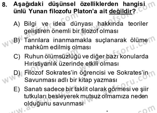 Kültür Tarihi Dersi 2014 - 2015 Yılı (Final) Dönem Sonu Sınav Soruları 8. Soru