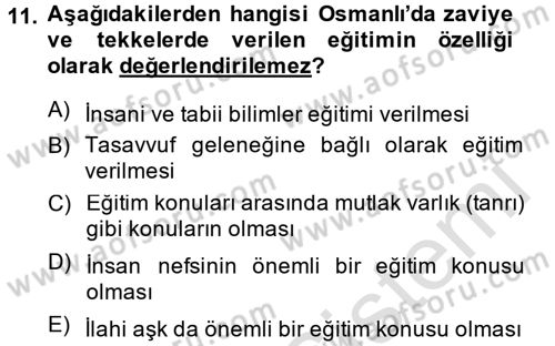 Kültür Tarihi Dersi 2014 - 2015 Yılı Tek Ders Sınav Soruları 11. Soru