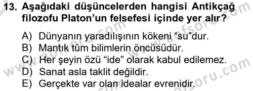 Kültür Tarihi Dersi 2014 - 2015 Yılı Tek Ders Sınav Soruları 13. Soru