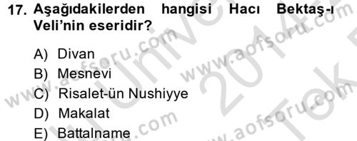 Kültür Tarihi Dersi 2014 - 2015 Yılı Tek Ders Sınav Soruları 17. Soru