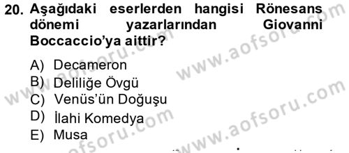 Kültür Tarihi Dersi 2014 - 2015 Yılı Tek Ders Sınav Soruları 20. Soru