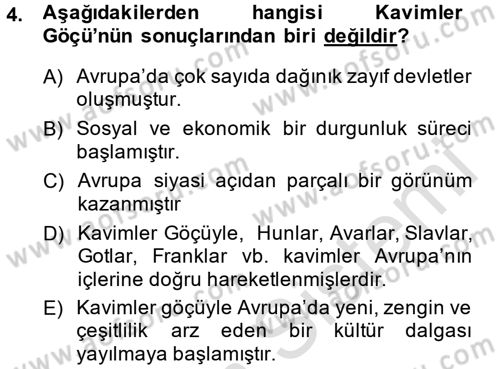 Kültür Tarihi Dersi 2014 - 2015 Yılı Tek Ders Sınav Soruları 4. Soru