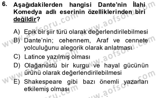 Kültür Tarihi Dersi 2014 - 2015 Yılı Tek Ders Sınav Soruları 6. Soru