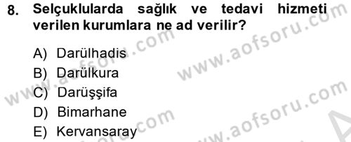 Kültür Tarihi Dersi 2014 - 2015 Yılı Tek Ders Sınav Soruları 8. Soru