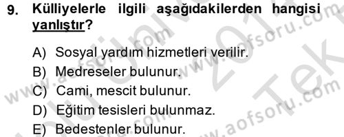 Kültür Tarihi Dersi 2014 - 2015 Yılı Tek Ders Sınav Soruları 9. Soru