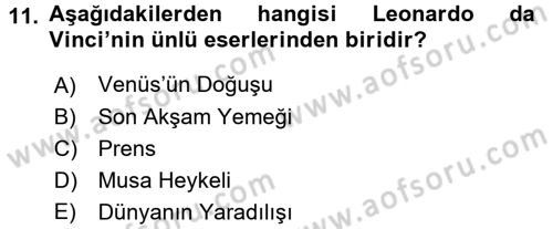 Kültür Tarihi Dersi 2015 - 2016 Yılı (Vize) Ara Sınav Soruları 11. Soru