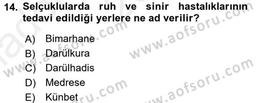 Kültür Tarihi Dersi 2015 - 2016 Yılı (Vize) Ara Sınav Soruları 14. Soru