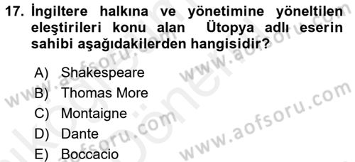 Kültür Tarihi Dersi 2015 - 2016 Yılı (Vize) Ara Sınav Soruları 17. Soru