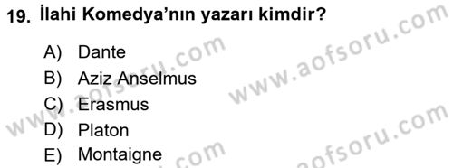 Kültür Tarihi Dersi 2015 - 2016 Yılı (Vize) Ara Sınav Soruları 19. Soru
