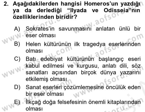 Kültür Tarihi Dersi 2015 - 2016 Yılı (Vize) Ara Sınav Soruları 2. Soru