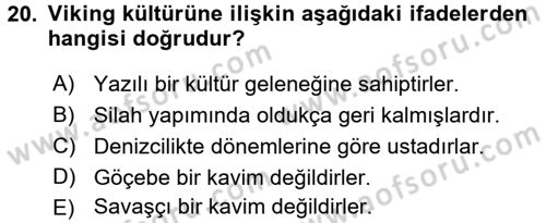 Kültür Tarihi Dersi 2015 - 2016 Yılı (Vize) Ara Sınav Soruları 20. Soru