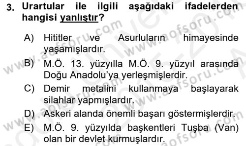 Kültür Tarihi Dersi 2015 - 2016 Yılı (Vize) Ara Sınav Soruları 3. Soru