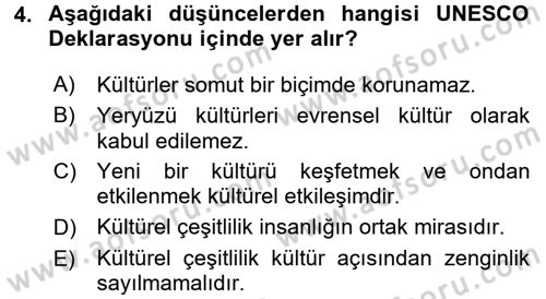 Kültür Tarihi Dersi 2015 - 2016 Yılı (Vize) Ara Sınav Soruları 4. Soru