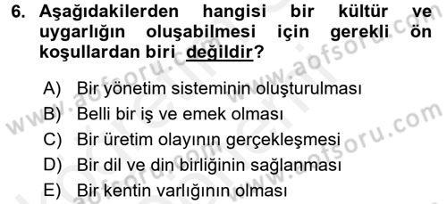 Kültür Tarihi Dersi 2015 - 2016 Yılı (Vize) Ara Sınav Soruları 6. Soru