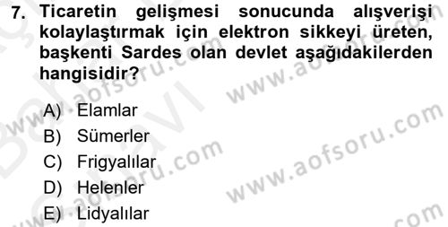 Kültür Tarihi Dersi 2015 - 2016 Yılı (Vize) Ara Sınav Soruları 7. Soru