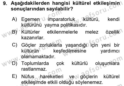 Kültür Tarihi Dersi 2015 - 2016 Yılı (Vize) Ara Sınav Soruları 9. Soru