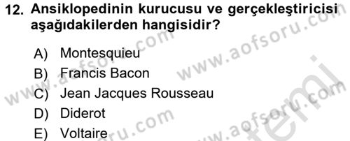 Kültür Tarihi Dersi 2015 - 2016 Yılı (Final) Dönem Sonu Sınav Soruları 12. Soru