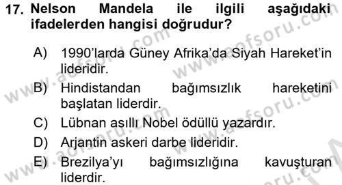 Kültür Tarihi Dersi 2015 - 2016 Yılı (Final) Dönem Sonu Sınav Soruları 17. Soru