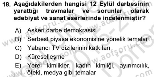 Kültür Tarihi Dersi 2015 - 2016 Yılı (Final) Dönem Sonu Sınav Soruları 18. Soru