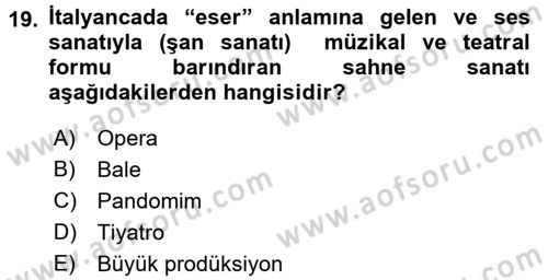 Kültür Tarihi Dersi 2015 - 2016 Yılı (Final) Dönem Sonu Sınav Soruları 19. Soru