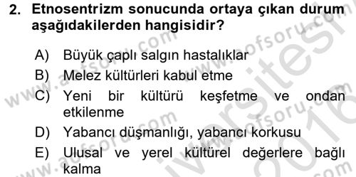 Kültür Tarihi Dersi 2015 - 2016 Yılı (Final) Dönem Sonu Sınav Soruları 2. Soru