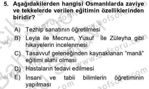 Kültür Tarihi Dersi 2015 - 2016 Yılı (Final) Dönem Sonu Sınav Soruları 5. Soru