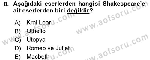 Kültür Tarihi Dersi 2015 - 2016 Yılı (Final) Dönem Sonu Sınav Soruları 8. Soru