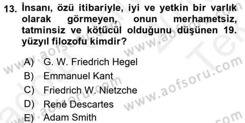 Kültür Tarihi Dersi 2015 - 2016 Yılı Tek Ders Sınav Soruları 13. Soru