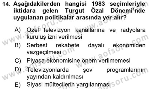 Kültür Tarihi Dersi 2015 - 2016 Yılı Tek Ders Sınav Soruları 14. Soru