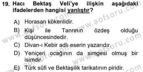 Kültür Tarihi Dersi 2015 - 2016 Yılı Tek Ders Sınav Soruları 19. Soru