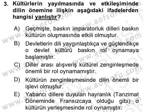 Kültür Tarihi Dersi 2015 - 2016 Yılı Tek Ders Sınav Soruları 3. Soru