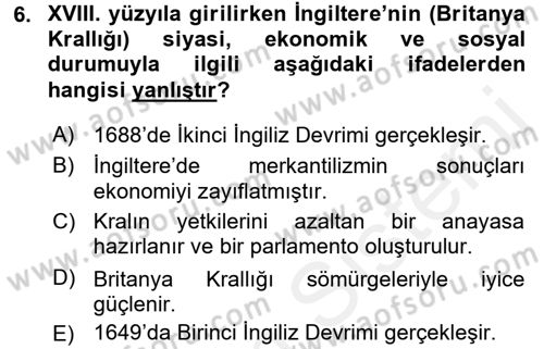 Kültür Tarihi Dersi 2015 - 2016 Yılı Tek Ders Sınav Soruları 6. Soru