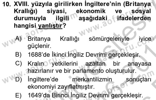 Kültür Tarihi Dersi 2016 - 2017 Yılı 3 Ders Sınav Soruları 10. Soru