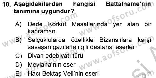 Kültür Tarihi Dersi 2016 - 2017 Yılı (Vize) Ara Sınav Soruları 10. Soru