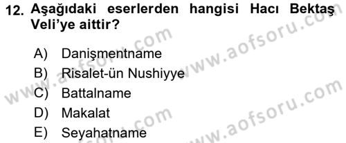 Kültür Tarihi Dersi 2016 - 2017 Yılı (Vize) Ara Sınav Soruları 12. Soru
