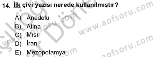 Kültür Tarihi Dersi 2016 - 2017 Yılı (Vize) Ara Sınav Soruları 14. Soru