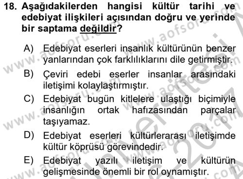 Kültür Tarihi Dersi 2016 - 2017 Yılı (Vize) Ara Sınav Soruları 18. Soru