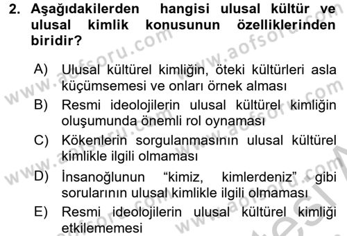 Kültür Tarihi Dersi 2016 - 2017 Yılı (Vize) Ara Sınav Soruları 2. Soru