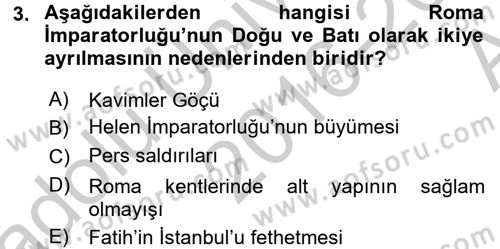Kültür Tarihi Dersi 2016 - 2017 Yılı (Vize) Ara Sınav Soruları 3. Soru