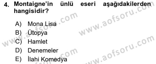 Kültür Tarihi Dersi 2016 - 2017 Yılı (Vize) Ara Sınav Soruları 4. Soru