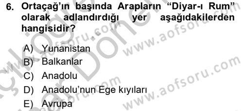 Kültür Tarihi Dersi 2016 - 2017 Yılı (Vize) Ara Sınav Soruları 6. Soru