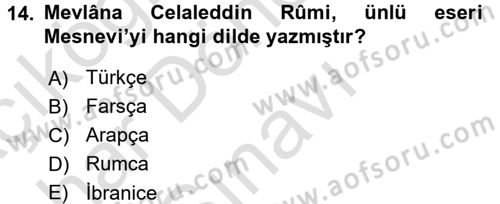 Kültür Tarihi Dersi 2016 - 2017 Yılı (Final) Dönem Sonu Sınav Soruları 14. Soru