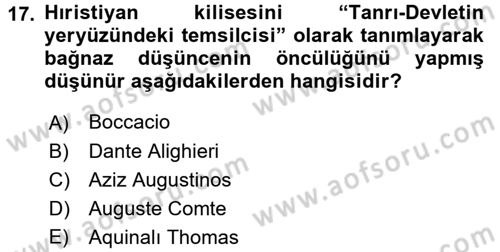 Kültür Tarihi Dersi 2016 - 2017 Yılı (Final) Dönem Sonu Sınav Soruları 17. Soru