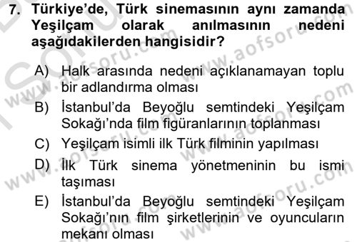 Kültür Tarihi Dersi 2016 - 2017 Yılı (Final) Dönem Sonu Sınav Soruları 7. Soru