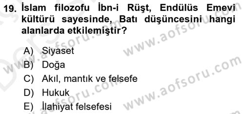 Kültür Tarihi Dersi 2017 - 2018 Yılı 3 Ders Sınav Soruları 19. Soru