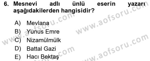 Kültür Tarihi Dersi 2017 - 2018 Yılı 3 Ders Sınav Soruları 6. Soru