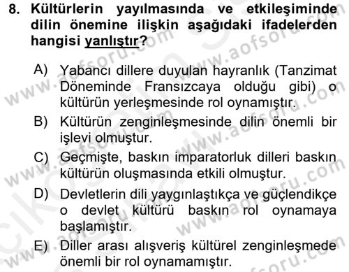 Kültür Tarihi Dersi 2017 - 2018 Yılı 3 Ders Sınav Soruları 8. Soru