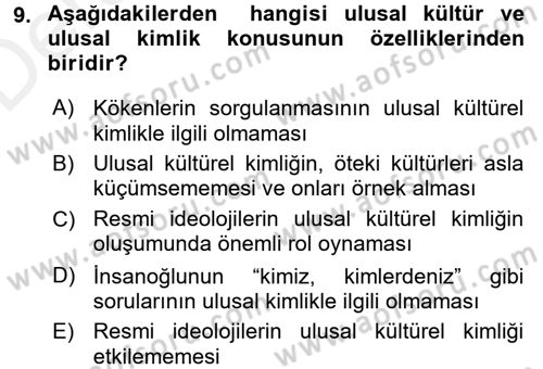 Kültür Tarihi Dersi 2017 - 2018 Yılı 3 Ders Sınav Soruları 9. Soru